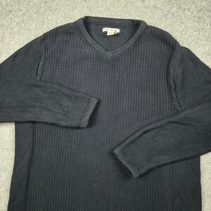 Carbon 2 Cobalt Sweater Mens Large Black Cotton Cashmere Blend Knit V Neck